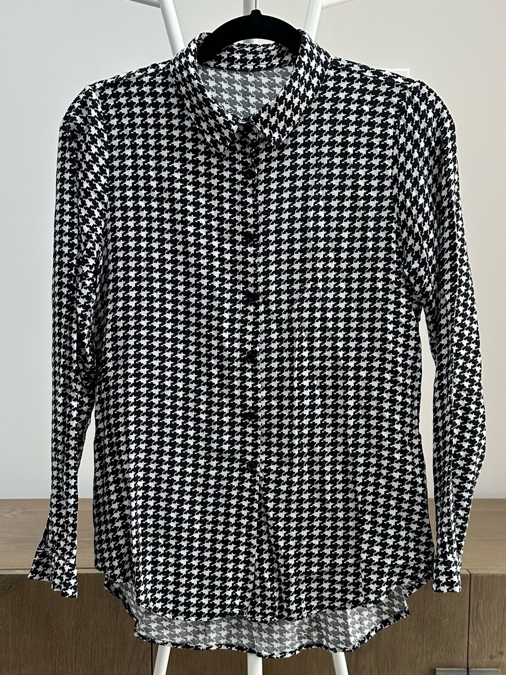 Classic Black & White Houndstooth Soft Button Front Shirt